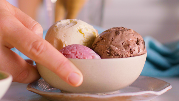 ice cream scoops in bowl