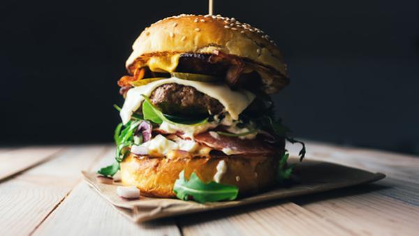 beef burger with cheese and bacon