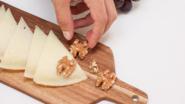 cheese board with walnuts